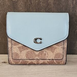 Coach Wyn Small Compact Aqua Signature Leather Wallet
